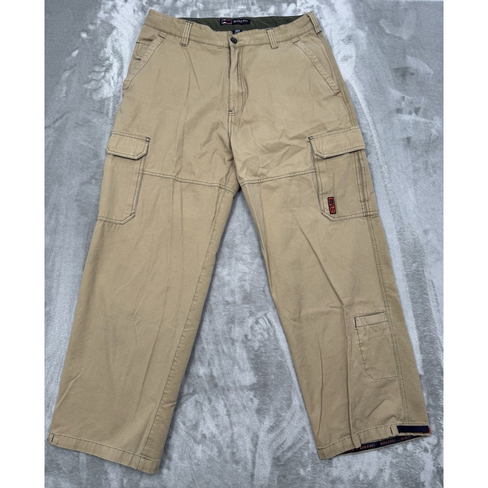Vintage Bugle Boy Cargo Pants Mens 36x32 Beige Baggy Skater Rave Utility 90s Y2K